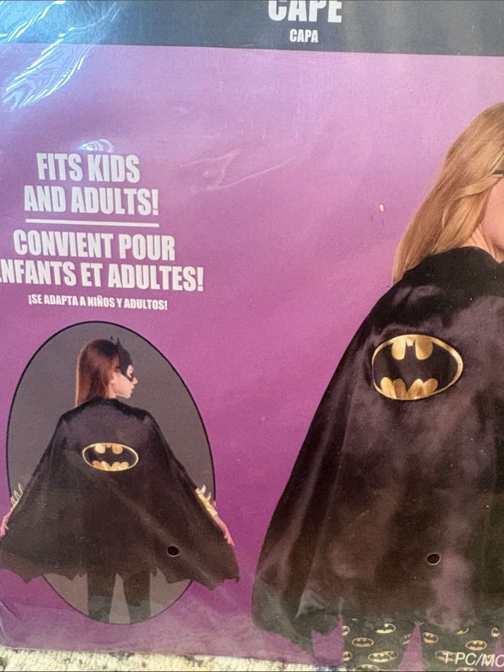 NWT Adult/ kids Black Batman Only Cape Official Logo